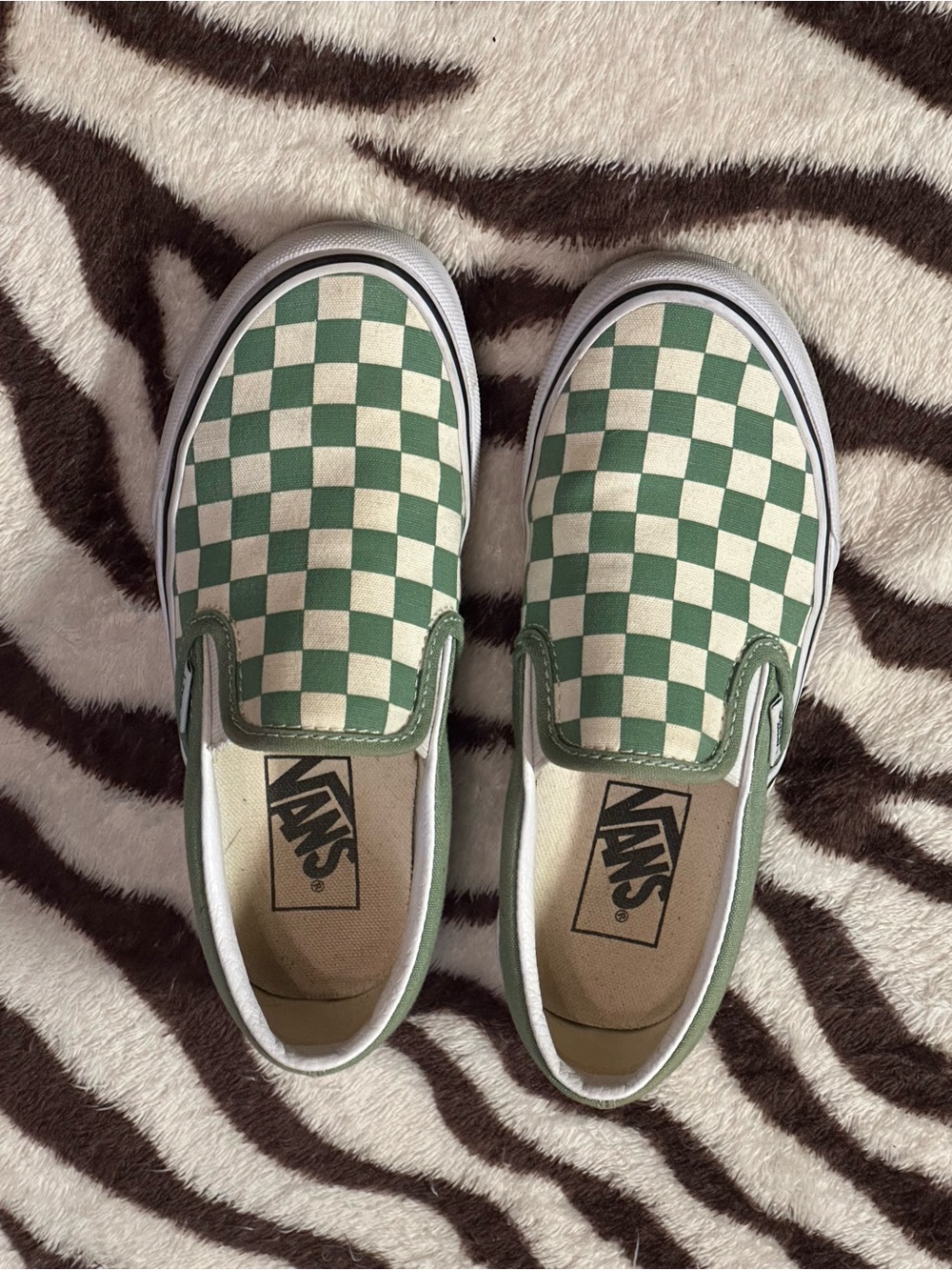 Vans Kids Slip-On Checkerboard Sneakers in Green and White